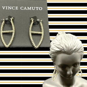 Vincent Camuto Gold-Tone Pave Detail Upside Down Letter A Snap Hinge Earrings